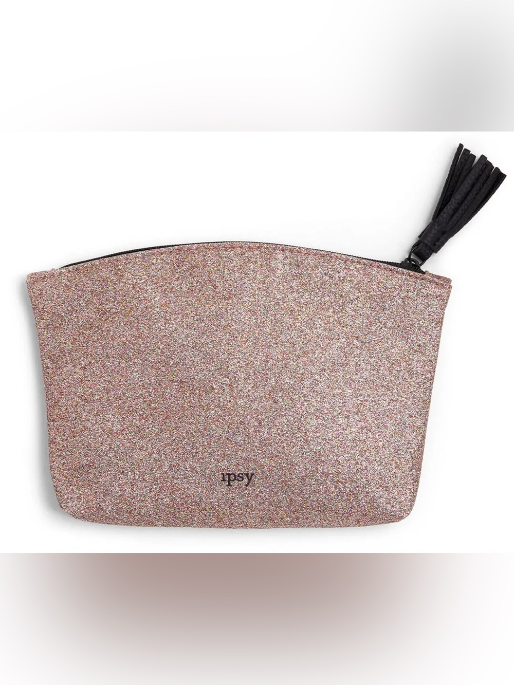Ipsy Rose Gold Glitter Makeup Bag Cosmetic Travel Pouch Pink Lined Tassel Zip